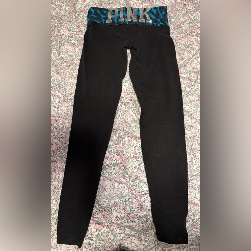 PINK Victoria's Secret Teal and Black leopard Leggings Xs - Picture 2 of 5